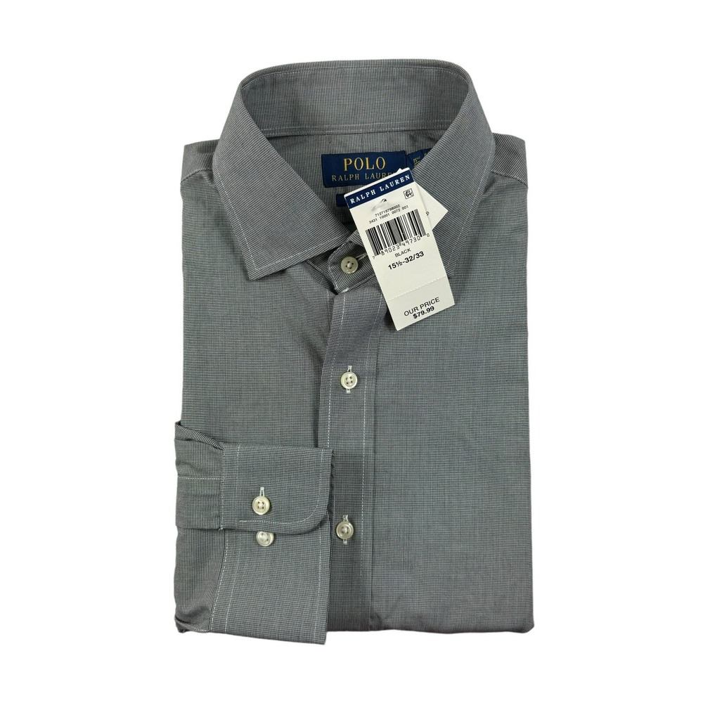 Polo Ralph Lauren Mens Microhoundstooth Button Front Shirt 15.5 32/33 NWT Black